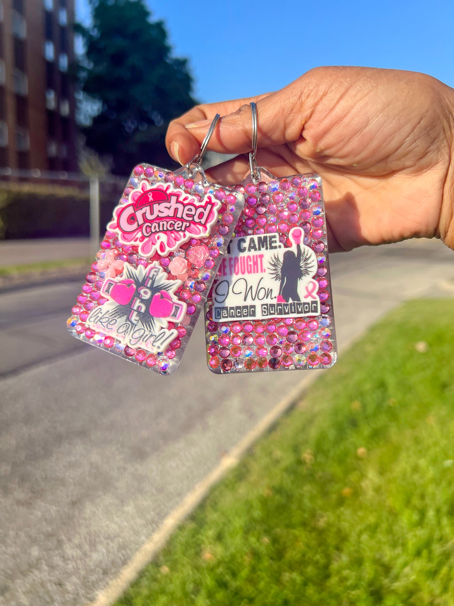 Pink Ribbon Awareness Bling Keychains
