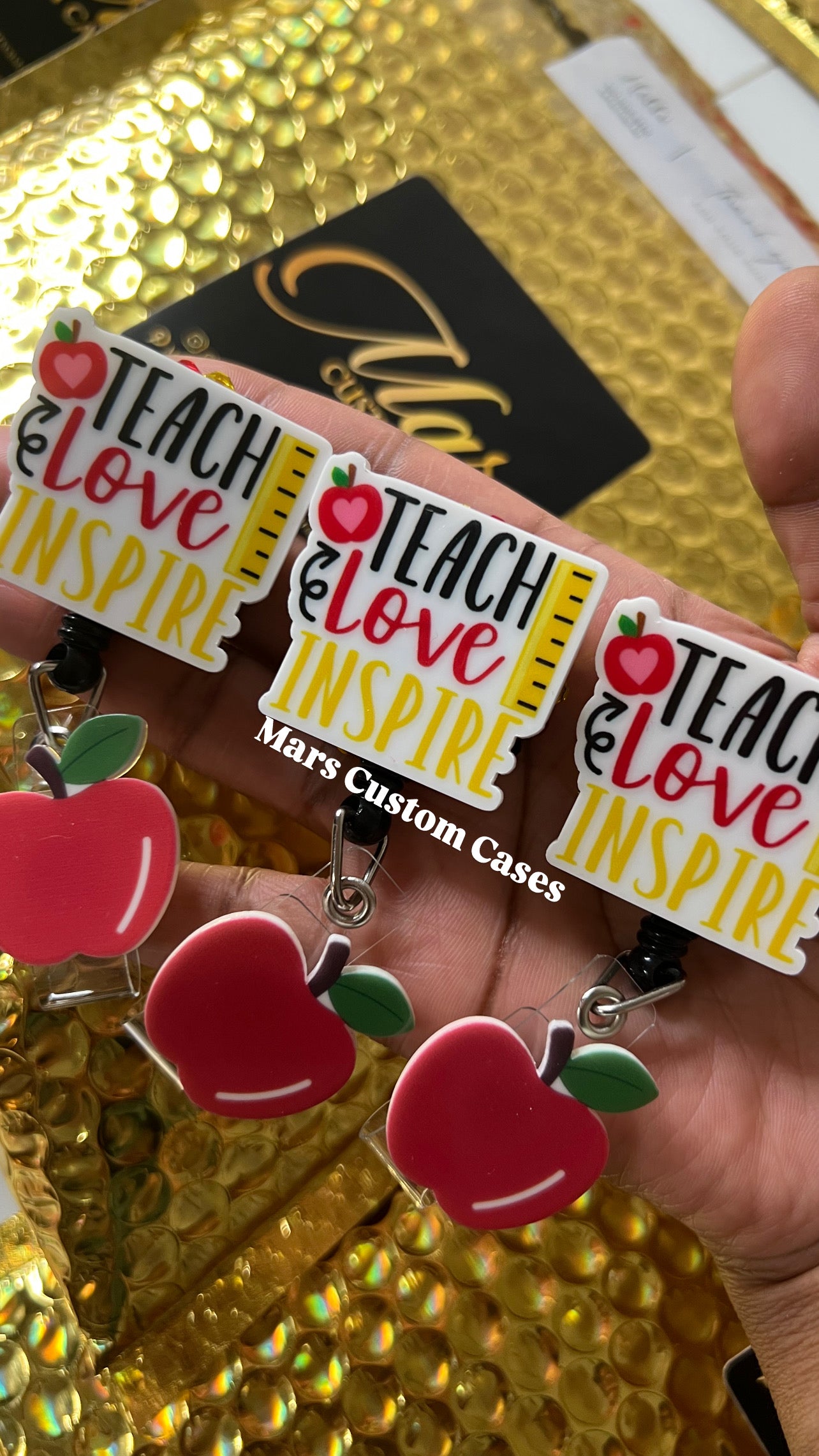 Teacher Double Sided Blinged Keychain w/ Id Badge Bundle